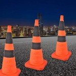 70cm Traffic Cones Collapsible Road Cones with Reflective Strip, Reflective Safety Cones Suitable for Traffic Management Vehicle Equipment, Good Recognition During Day or Night