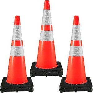 VEVOR 6Pack 36" Traffic Cones, Safety Road Parking Cone with Black Weighted Base, PVC Orange Traffic Safety Cones, Hazard Cones Reflective Collars for Construction Traffic Parking
