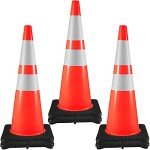VEVOR 6Pack 36" Traffic Cones, Safety Road Parking Cone with Black Weighted Base, PVC Orange Traffic Safety Cones, Hazard Cones Reflective Collars for Construction Traffic Parking