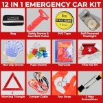JJOnlineStore 12-in-1 Car Driving Safety Emergency Kit EU Vehicle Repair Essentials Travel Tool Storage Case, Warning Triangle, First Aid Kit - European Driving Kit, 12 Pcs (Black)