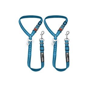 Comfortable Dog Seat Belt Harness for Car - 2-in-1 Leash and Restraint Secures to Headrest. Adjustable Bungee, Strong, Durable, 360 Degree Swivel Attach Won't Twist, Reflective, Easy to Use (Blue)