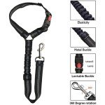 Dog Seat Belts For Cars - Dog Car Harness Adjustable - Headrest Dog Car Seat Belt Restraint Puppy - Elastic Pet Dog SeatBelt harness - Strong Leads Harness for Dogs Cats and Pets (BLACK)