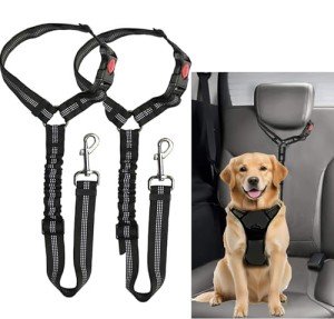 2 Pack Dog Car Headrest Seat Belt - for Pet Dogs Safety Harness Travel Accessories in UK, with Adjustable Heavy Duty Nylon & Anti Shock Elastic Bungee Buffer