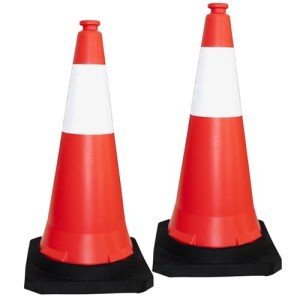 2 Pcs Traffic Cone PPC with PE Base | 75 CM Road Safety Reflective Traffic | High Visibility Red Street Cone | Portable Wind Resistant Traffic Cone with Black Base (2)
