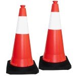 2 Pcs Traffic Cone PPC with PE Base | 75 CM Road Safety Reflective Traffic | High Visibility Red Street Cone | Portable Wind Resistant Traffic Cone with Black Base (2)