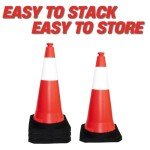 2 Pcs Traffic Cone PPC with PE Base | 75 CM Road Safety Reflective Traffic | High Visibility Red Street Cone | Portable Wind Resistant Traffic Cone with Black Base (2)
