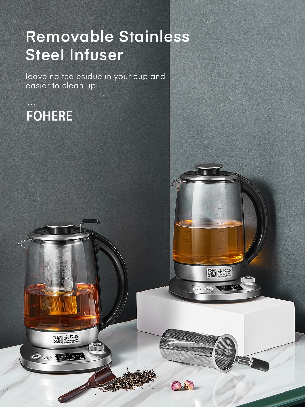 FOHERE Temperature Control Electric Tea Kettle - 1.7L