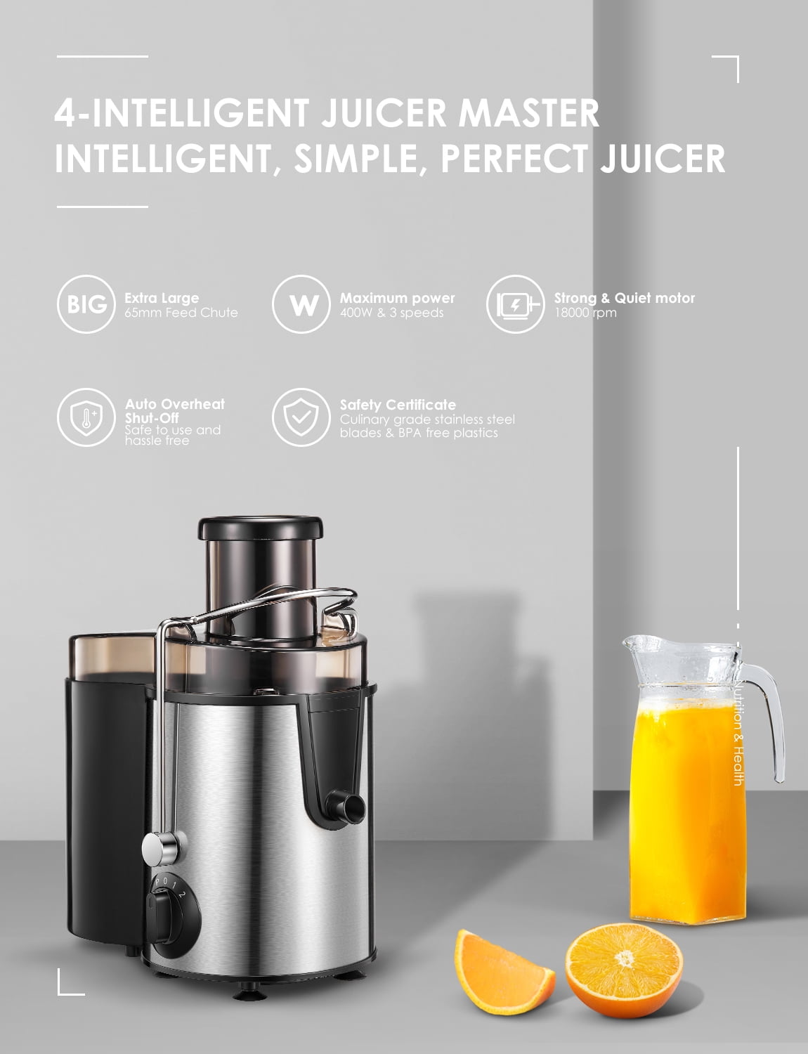 AICOK Centrifugal Juicer with Wide Feed Chute