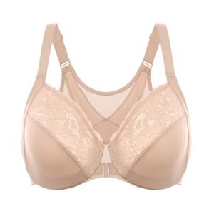 Delimira Plus Size Lace Front Closure Bra Beige