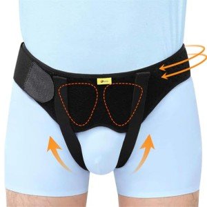 Hernia Belt for Men Hernia Support Truss for Single/Double Inguinal or Sports Hernia, Adjustable Waist Strap with 2 Removable Compression Pads Breathable Material (Medium)