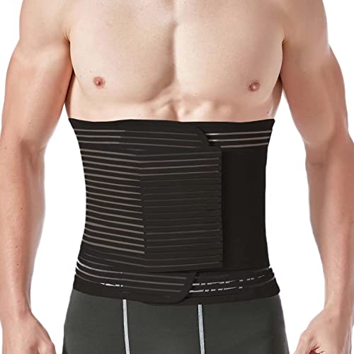 Abdominal Binder for Post Surgery & Postpartum Recovery, Abdomen Hernia Support Belt for Women & Men (Black, Large)