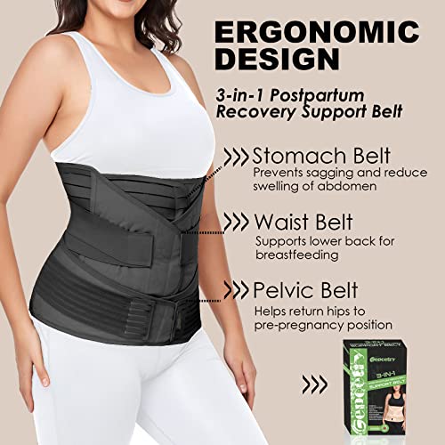 3 in 1 Postpartum Belly Band Wrap Support Recovery Girdles Abdominer Binder Post Surgery Belly&Waist&Pelvis Support Belt & Back Brace (Black, Large)