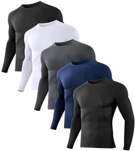 Men's Compression Long Sleeve Athletic Shirts - 5 Pack
