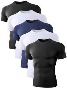 Men’s 5 Pack Compression Workout Shirts - Large