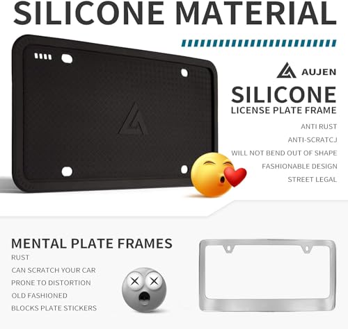 Aujen Silicone License Plate Frame, Universal Black