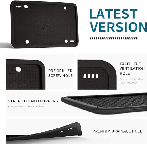 Aujen Silicone License Plate Frame, Universal Black
