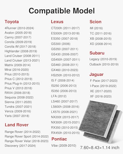 Puroma Activated Carbon Cabin Air Filter for Toyota
