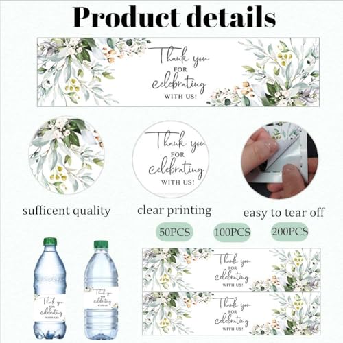 100PCS Floral Water Bottle Labels for Events