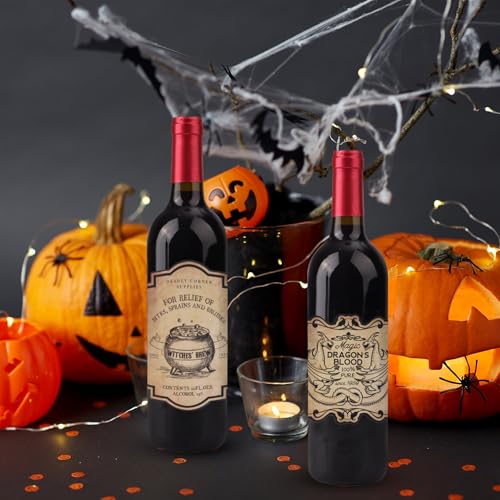 36 Halloween Wine Bottle Labels - 12 Fun Designs