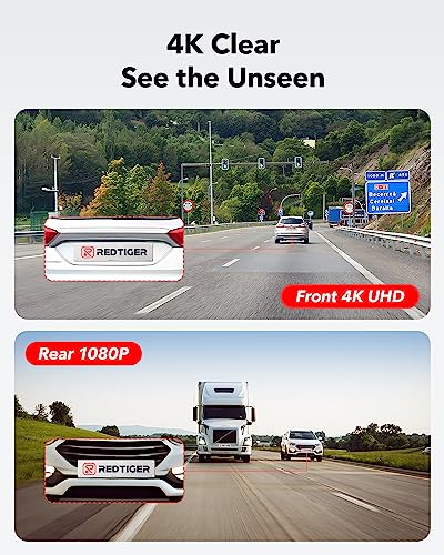REDTIGER 4K/2.5K Dual Dash Cam with Wi-Fi