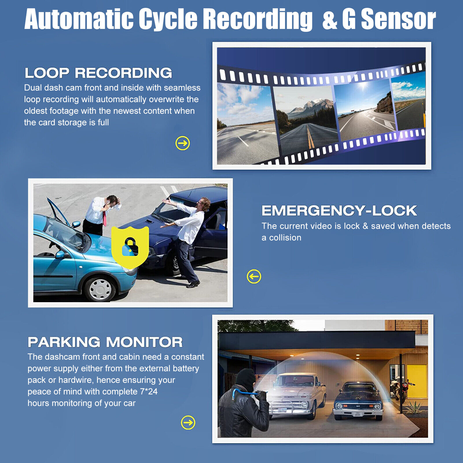 1080P Dual Lens Car Dash Cam with G-Sensor