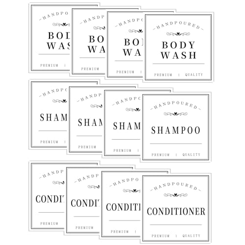 12 Waterproof Bathroom Bottle Labels - Minimalist Design