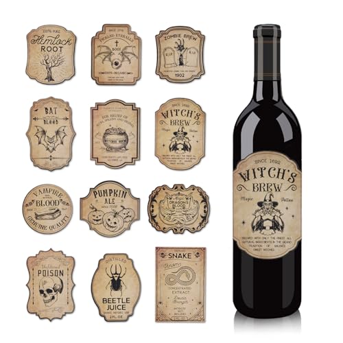36-Pack Halloween Wine Bottle Labels - 12 Styles