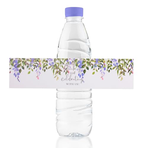 Purple Floral Water Bottle Labels - 50 Pack