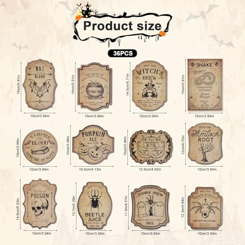 36-Pack Halloween Wine Bottle Labels - 12 Styles
