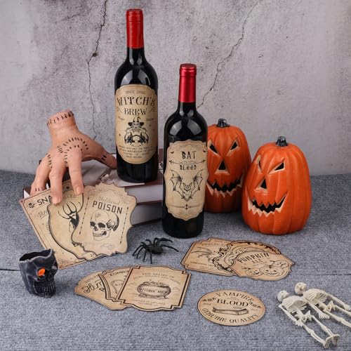 36-Pack Halloween Wine Bottle Labels - 12 Styles