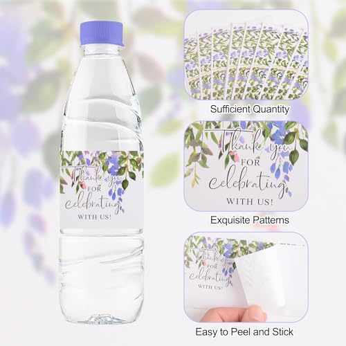 Purple Floral Water Bottle Labels - 50 Pack