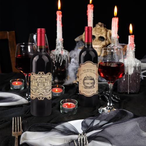 36-Pack Halloween Wine Bottle Labels - 12 Styles