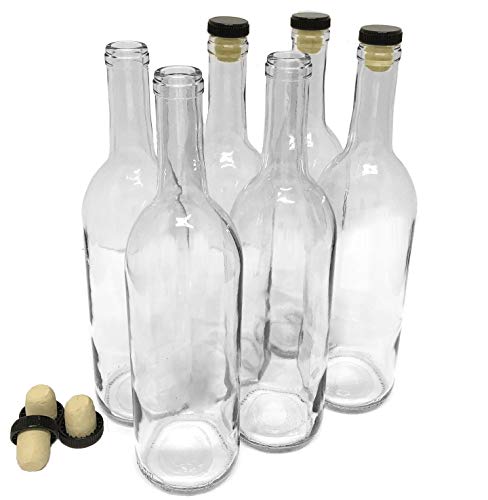 Clear 750ml Wine Bottles with Corks - 6 Pack