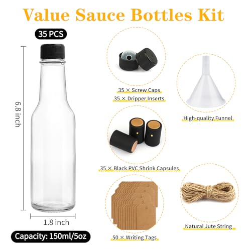 35 Pack Clear Glass Hot Sauce Bottles