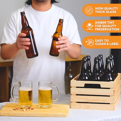 24-Pack Amber Longneck Glass Beer Bottles