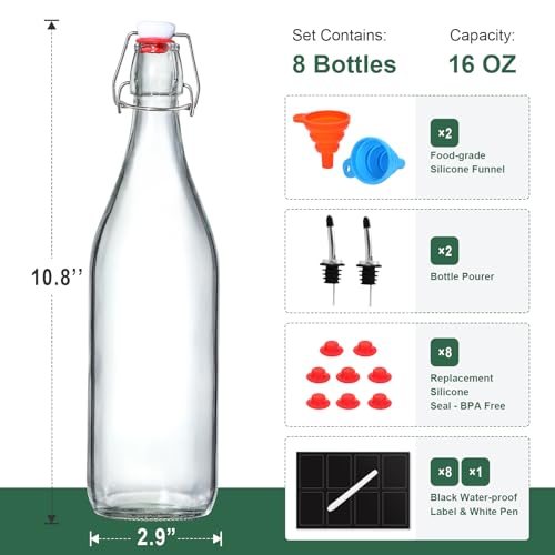 8 Pack 16 Oz Flip Top Glass Bottles