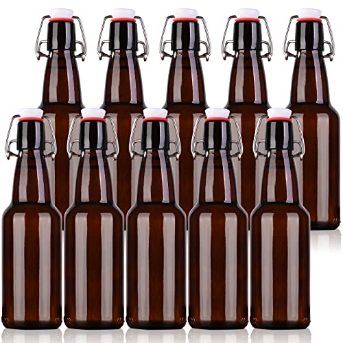 Amber Beer Bottles with Flip Caps, 10 Pack