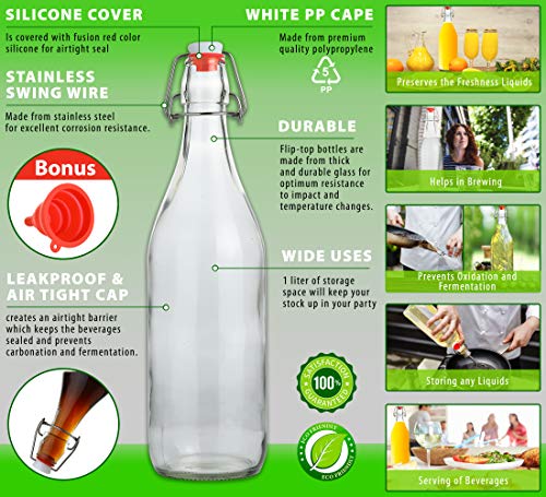 Airtight Flip Top Glass Bottles - 1L Pack of 6