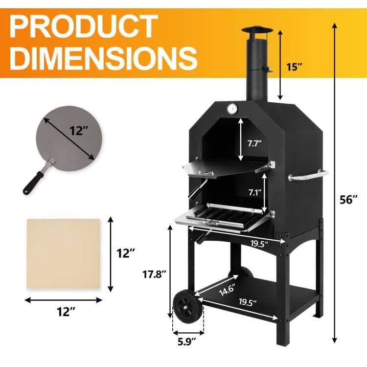 Portable Outdoor Wood-Fired Pizza Oven with Wheels