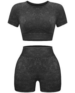OLCHEE Women's Seamless Acid Wash Workout Set