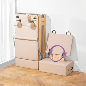 Foldable Oak Wood Pilates Reformer with Accessories