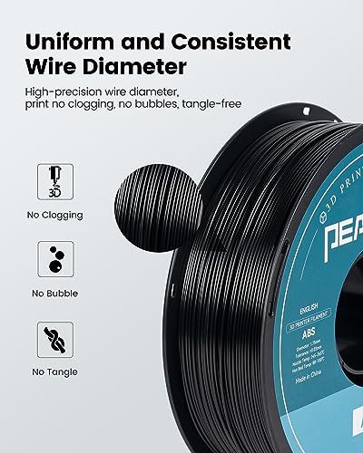 PEAKACE 1.75mm Black ABS Filament – 1kg Spool