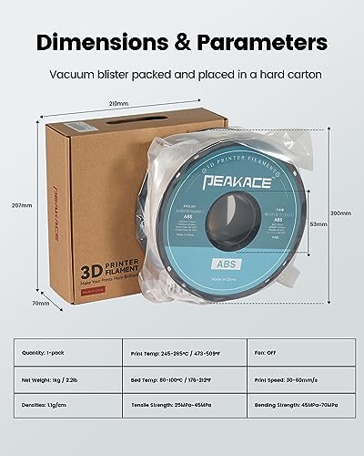 PEAKACE 1.75mm Black ABS Filament – 1kg Spool