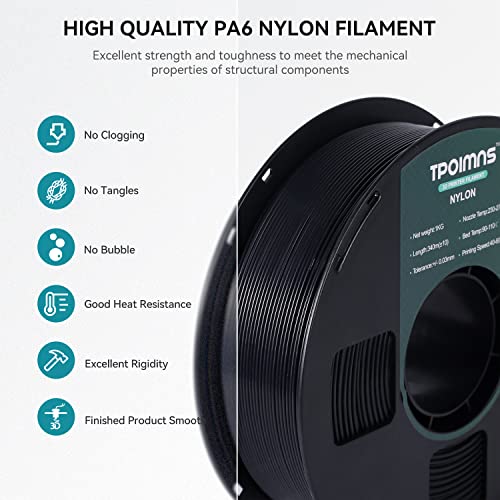 Nylon Filament 1.75mm - Black PA6 1kg Spool