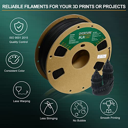 OVERTURE 1kg Silk PLA Filament 1.75mm Black