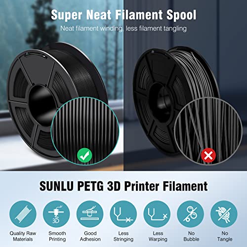SUNLU 1.75mm PETG Filament - Black, 1kg Spool