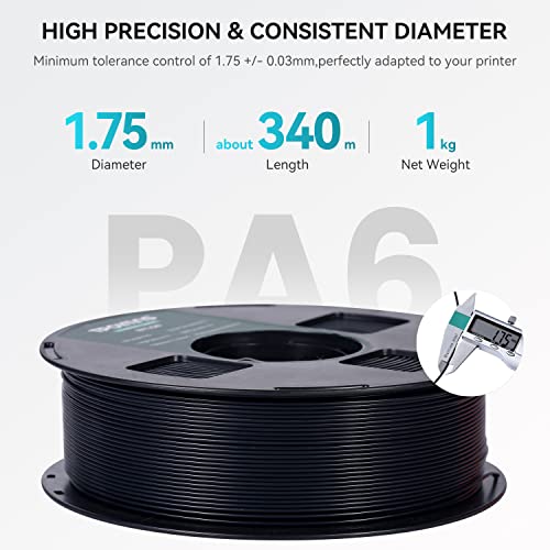 Nylon Filament 1.75mm - Black PA6 1kg Spool