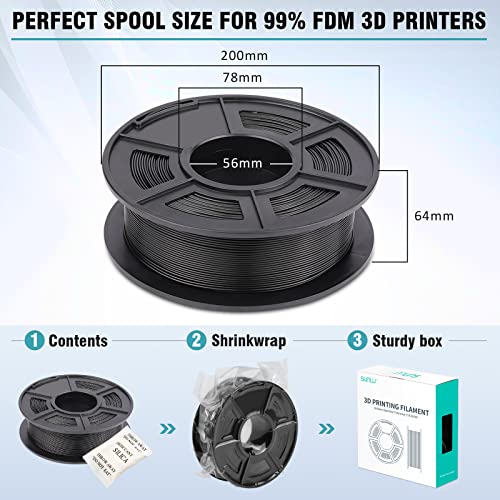 SUNLU 1.75mm PETG Filament - Black, 1kg Spool