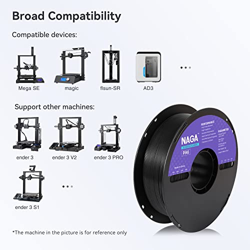 NAGA PA6 Nylon 3D Printer Filament 1.75mm, Black