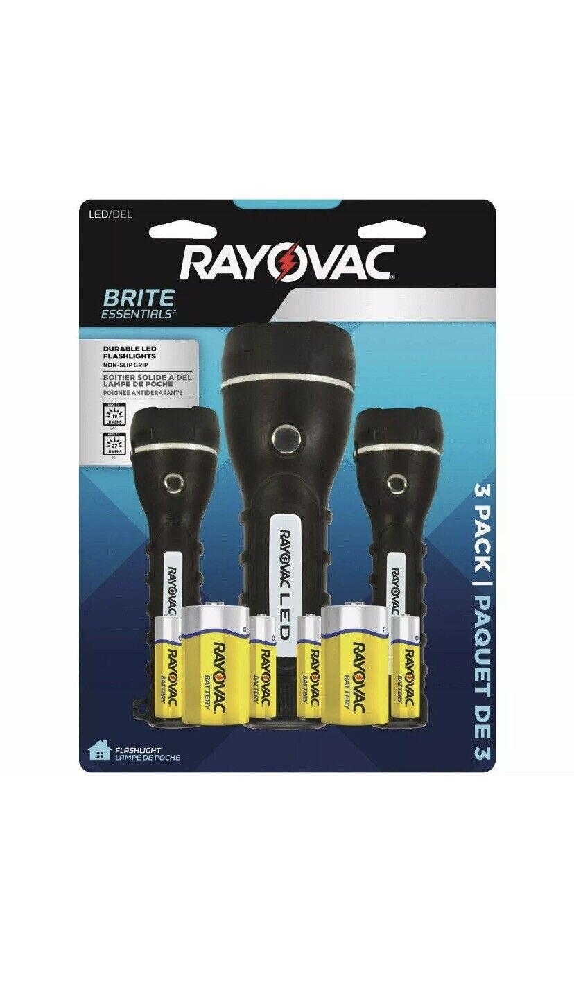 Rayovac Brite Essentials 3-Pack LED Flashlights